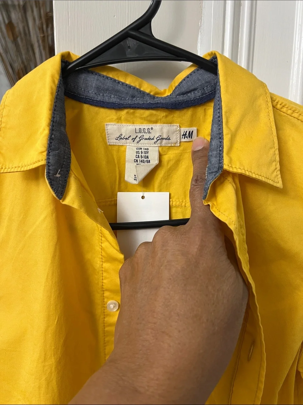 H&M Yellow Button-Down Shirt with Contrast Chambray Trim